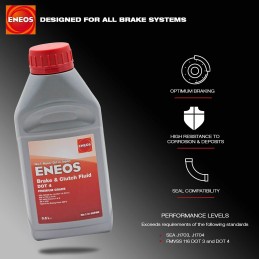 Eneos Brake & Clutch Fluid DOT 4 500 ml - Synthetische Bremsflüssigkeit - Hohe Temperaturbeständigkeit 310°C - Neutral für