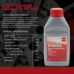 Eneos Brake & Clutch Fluid DOT 4 500 ml - Synthetische Bremsflüssigkeit - Hohe Temperaturbeständigkeit 310°C - Neutral für