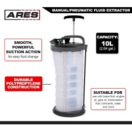 ARES 15081 - Manual/Pneumatic Fluid Extractor with Brake Bleeder Adapter - 10L Capacity - Powerful Suction with Included Hand