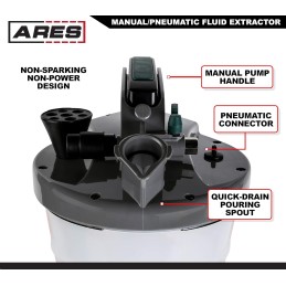 ARES 15081 - Manual/Pneumatic Fluid Extractor with Brake Bleeder Adapter - 10L Capacity - Powerful Suction with Included Hand