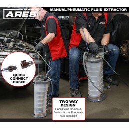 ARES 15081 - Manual/Pneumatic Fluid Extractor with Brake Bleeder Adapter - 10L Capacity - Powerful Suction with Included Hand