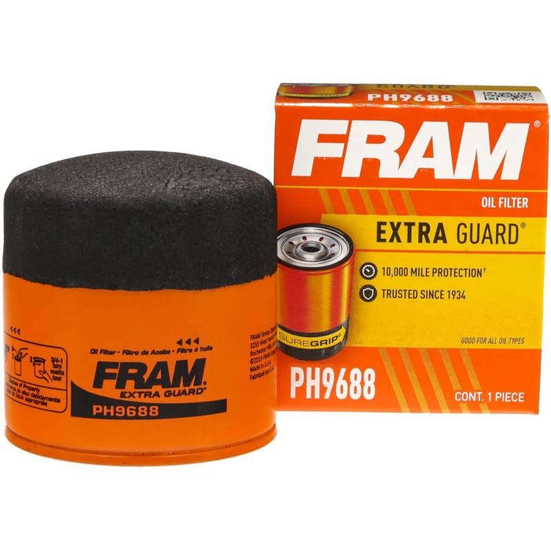 Fram Extra Guard PH9688, 10K Mile Change Interval Oil Filter, Cylindrical, 4"