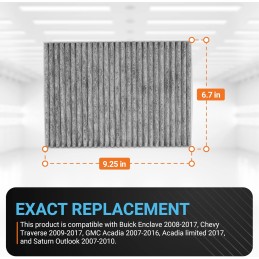 BlueStars CF11663 Premium Activated Cabin Carbon Air Filter - Fits Buick Enclave 08-17, Chevy Traverse 09-17, GMC Acadia 07-16,