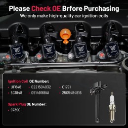 BDFHYK Ignition Coil Pack UF648 and Iridium Spark Plugs 97390 Compatible with Chrysler 200 300 Dodge Challenger Avenger Jeep