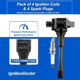 Iridium Spark Plugs and Ignition Coil Pack of 4 Compatible with 2007-2018 Nissan Altima Rogue Sentra 2.5L, Nissan Cube Versa