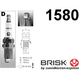 BRISK Silver DOR15YS-1 1580 Zündkerzen Benzin LPG GPL CNG Autogas, 4 Stück