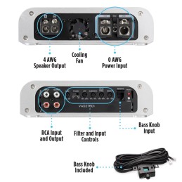 NVX VADM1 Monoblock 1-Ch Class D Amplifier 1000W Max, 500W RMS High Power, 1/2/4-ohm stable, Low Pass X-over, Bass Boost, Remote