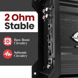Lanzar B52 Car Audio, Amplifier Monoblock, 1 Channel, 2,000 Watt, 2 Ohm, RCA Input, Bass Boost, Mobile Audio, Amplifier for Car