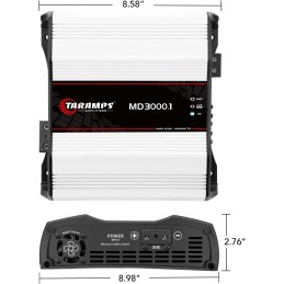 Taramps MD 3000.1 Full Range Amplifier 3000 Watts RMS 4 Ohms 1 Channel High Efficiency Mono Amplifier Class D, Bass Boost Car