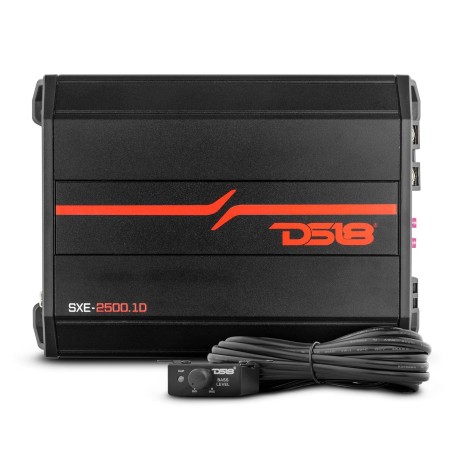 DS18 SXE-2500.1D/BK Car Amplifier Class D 1-Channel Monoblock Amp 800 x 1 RMS @1 Ohm 2500 Watts - Powerful and Compact Amp for