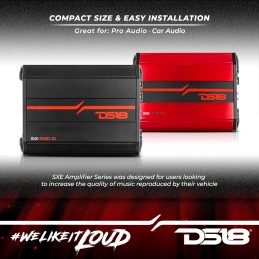 DS18 SXE-2500.1D/BK Car Amplifier Class D 1-Channel Monoblock Amp 800 x 1 RMS @1 Ohm 2500 Watts - Powerful and Compact Amp for