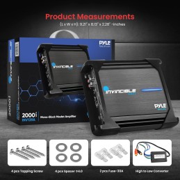 Pyle 9” Class AB Mosfet Amplifier - Invincible Series Monoblock Amp, 1 Channel 2000 Watts Max, Mosfet PWM Power Supply,