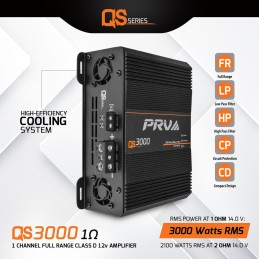 PRV Audio QS3000 1 Ohm 3000 Watt Amp Car Audio Amplifier Full Range HD Sound Monoblock 3K Car Amp with Built-in HPF and LPF