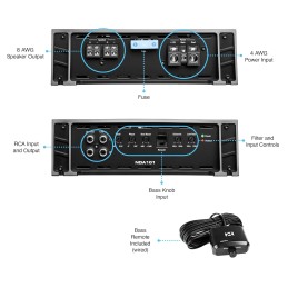 NVX NDA101 1000W MAX Power (500W) RMS N-Series Class-D 1-Ohm Stable Monoblock Subwoofer Amplifier with Included Bass Remote Knob