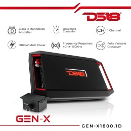 DS18 GEN-X1800.1D Car Audio Amplifier 1-Channel Class D 1800 Watts Max Monoblock Amp - Bass Remote Knob Included - Lightweight