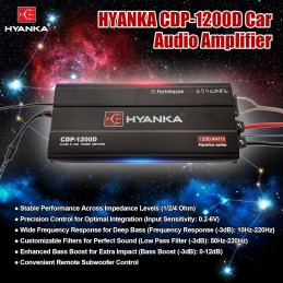 HYANKA CDP-1200D 1-Channel Class D Car Audio Subwoofer Amplifier with Bass Boost - 1200W RMS High Output, 1/2/4 Ohm Stable,