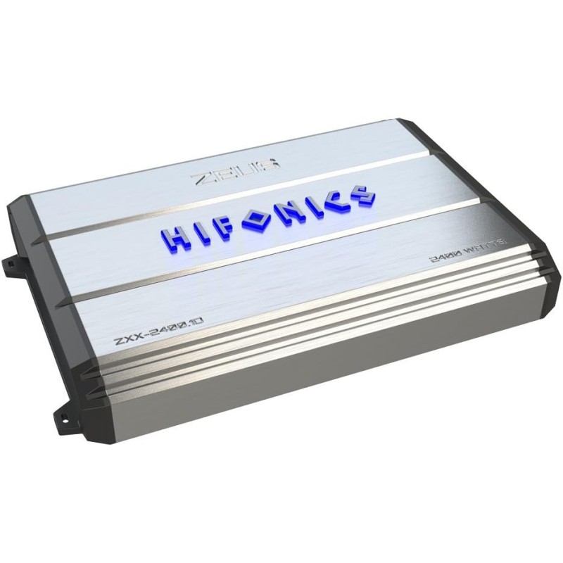 Hifonics ZXX-2400.1D Zeus Mono Channel Car Audio Amplifier (Silver) – Class D Amp, 2400-Watt, Aluminum Heat Sink, Variable