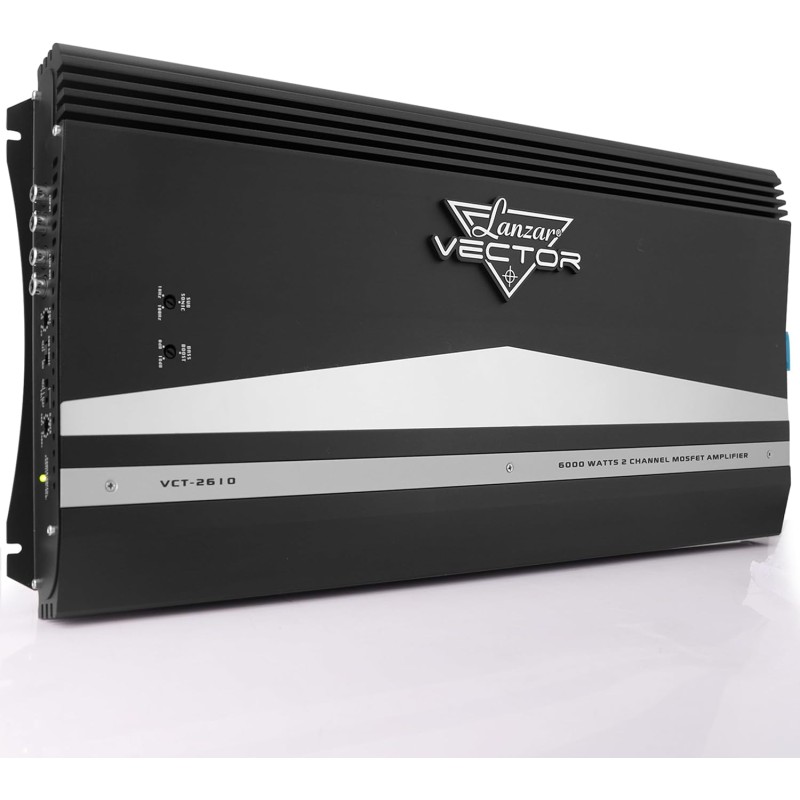 Lanzar 2-Channel High Power MOSFET Amplifier - Slim 6000 Watt Bridgeable Mono Stereo 2 Channel Car Audio Amplifier w/Crossover