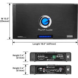 Planet Audio AC1000.2 Anarchy Series 2 Channel Class A/B Car Amplifier - 1000 High Output, 2-4 Ohm, High/Low Level Inputs,