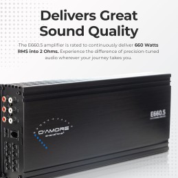 D’Amore Engineering - 2 Channel Car Audio Amplifier, 350 Watt Amp Car Audio with 2 Ohms Stable, Clean D Amplifier Technology &