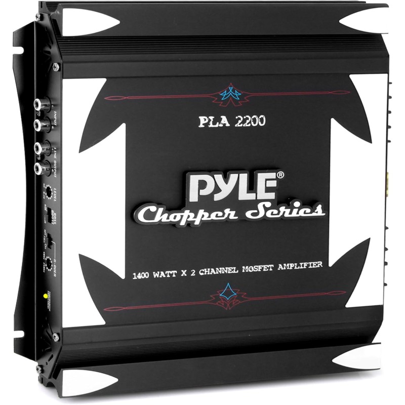 Pyle 2 Channel Car Stereo Amplifier - 1400W Dual Channel Bridgeable High Power MOSFET Audio Sound Auto Small Speaker Amp w/