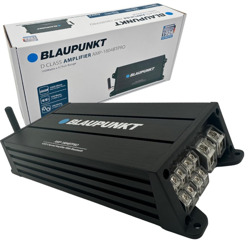 BLAUPUNKT 1804BT PRO Car Audio 4/3/2-Channel Full Range 2 Ohm Stable Amp Amplifier 1600 Watts Max | Slim and Compact with