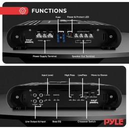 Pyle 2 Channel Car Stereo Amplifier - 2000W High Power Dual Channel Bridgeable Audio Sound Auto Small Speaker Amp Box w/ MOSFET,