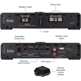 Boss Audio Systems R1100MK Car Amplifier and 8 Gauge Wiring Kit - 1100 Watts Max Power, 2-4 Ohm Stable, Class A/B, Monoblock,