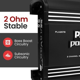 Pyle 2 Channel Car Stereo Amplifier - 4000W Dual Channel Bridgeable High Power MOSFET Audio Sound Auto Small Speaker Amp Box w/