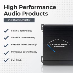 D’Amore Engineering - 2 Channel Car Audio Amplifier, 350 Watt Amp Car Audio with 2 Ohms Stable, Clean D Amplifier Technology &