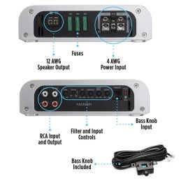 NVX VADM2 2-Channel Full-Range Class D Amplifier 880W Max, 440W RMS High Power, 2/4-ohm stable, High/Low Pass X-over, for