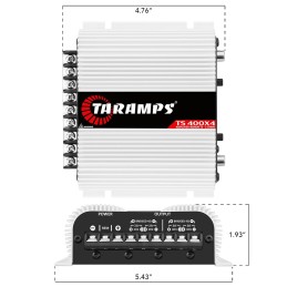 Taramps TS 400x4 400 watts RMS 4 Channels Full Range Car Audio Amplifier, 2 Bridged Channels, RCA Input Class D, Output Power,