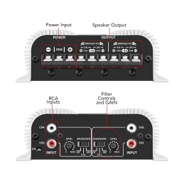 Taramps TS 400x4 400 watts RMS 4 Channels Full Range Car Audio Amplifier, 2 Bridged Channels, RCA Input Class D, Output Power,