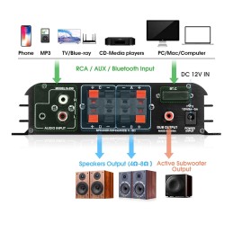 HiFi 4.0 Channel Bluetooth Digital Power Amplifier for Home/Car Bass Audio Amp (S-299)