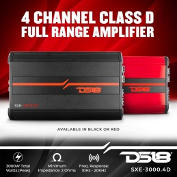 DS18 SXE-1200.4/RD Car Amplifier Stereo Full-Range Class A/B 4-Channel 60x4 RMS @4 OHM 1200 Watts - Powerful and Compact Amp for