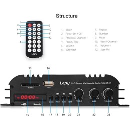 Nobsound Lepy HiFi Stereo Multimedia 4-Channel Bluetooth Power Amplifier Audio Booster USB SD DVD CD FM MP3 for Car Vehicle Home