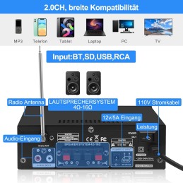 HiFi Verstärker S-288 600W Mini Bluetooth Stereo Audio Verstärker Receiver 12V/ 220V 4 Kanäle Digital Endverstärker