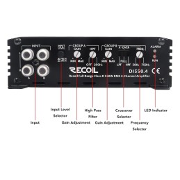 Recoil DI550.4 Full-Range Class-D 4-Channel Car Audio Amplifier, 1,040 Watts Max Power, 2-4 Ohm Stable, Mosfet Power Supply,