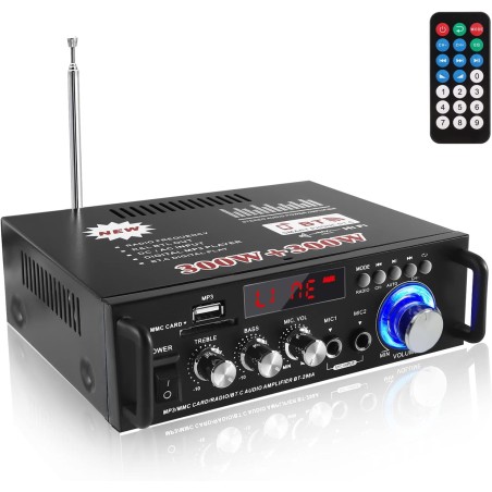 Etlephe 4.1 Kanal 1600W Mini Verstärker,Bluetooth 5.0 Verstärker 50Wx4 + aktiver Subwoofer, Hi-Fi Integrierter