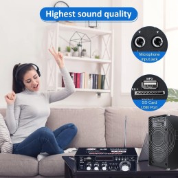 Etlephe 4.1 Kanal 1600W Mini Verstärker,Bluetooth 5.0 Verstärker 50Wx4 + aktiver Subwoofer, Hi-Fi Integrierter