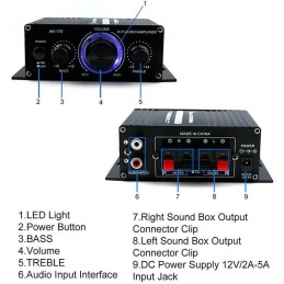 12V 400W Aluminium HiFi Audio Verstärker Auto Stereo Mini Power Amplifier, Stereo-Audioverstärker für Heimautos, Motorräder