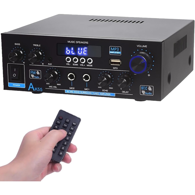 AK55 HiFi-Verstärker Stereo Amplifier Bluetooth 5.0 Power Amplifier 2 Kanal Verstärker 70W X 2 Audio Verstärker Receiver Digital