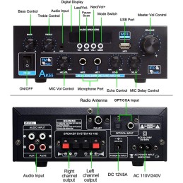 AK55 HiFi-Verstärker Stereo Amplifier Bluetooth 5.0 Power Amplifier 2 Kanal Verstärker 70W X 2 Audio Verstärker Receiver Digital