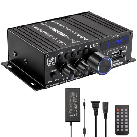 Bluetooth Verstärker HiFi Stereo Amplifier - 2 Kanal Mini Audio Verstärker 400WX2 Class D Verstaerker Digital Endstufe mit Bass