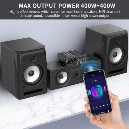 Bluetooth Verstärker HiFi Stereo Amplifier - 2 Kanal Mini Audio Verstärker 400WX2 Class D Verstaerker Digital Endstufe mit Bass