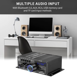 Bluetooth Verstärker HiFi Stereo Amplifier - 2 Kanal Mini Audio Verstärker 400WX2 Class D Verstaerker Digital Endstufe mit Bass