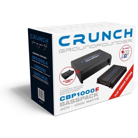 Crunch CBP 1000F | Flacher Subwoofer + 4-Kanal-Verstärker + kompletter Kabelsatz