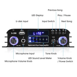 Versatile Mini Stereo Amplifier - Bluetooth 5.0/FM/MIC Input with USB Music Player, 40W×4 Power for Boat, Home, and Car Speakers