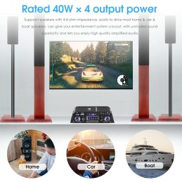 Versatile Mini Stereo Amplifier - Bluetooth 5.0/FM/MIC Input with USB Music Player, 40W×4 Power for Boat, Home, and Car Speakers