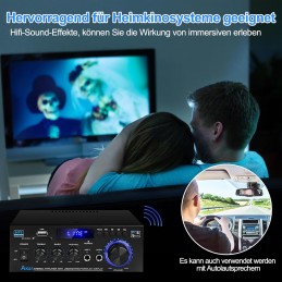 S-299 4.1-Kanal HiFi Verstärker, RMS 40Wx4+50W Bluetooth Mini Audio Verstärker Max. 800W Leistung Passiver Subwoofer Verstärker